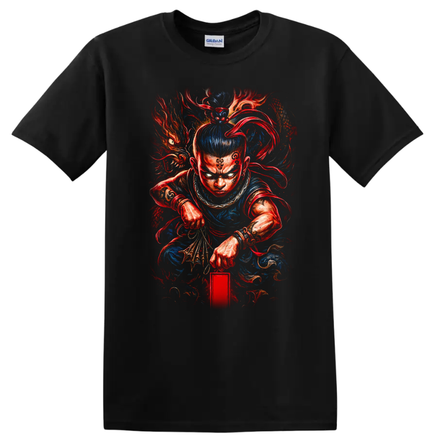 Japanese Warrior Dragon T Shirt Fierce Samurai Anime Style Art - Black