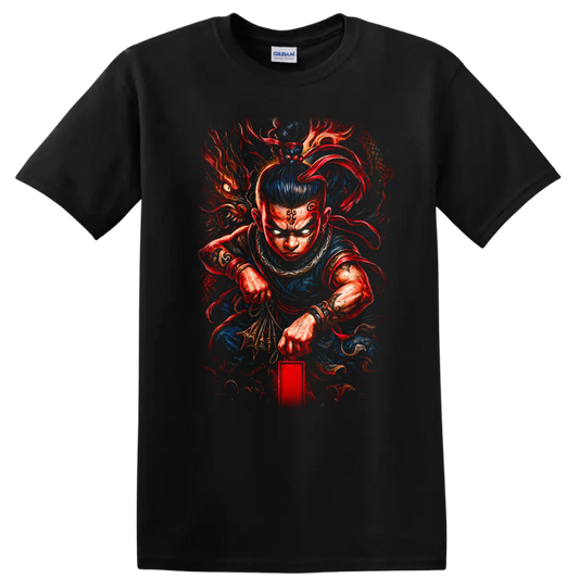 Japanese Warrior Dragon T Shirt Fierce Samurai Anime Style Art - Black