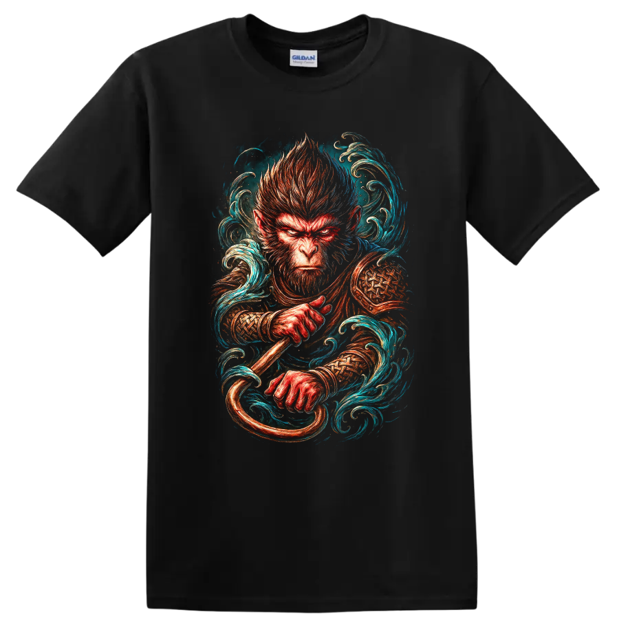 Japanese Style Monkey Warrior T Shirt, Fierce Warrior Art Tee - Black
