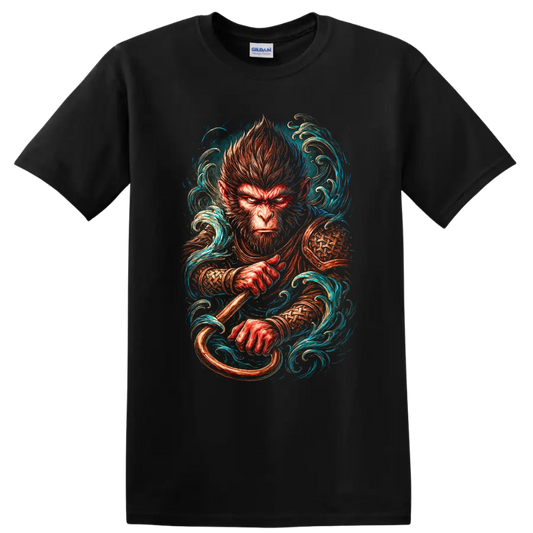 Japanese Style Monkey Warrior T Shirt, Fierce Warrior Art Tee - Black