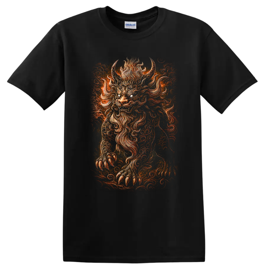 Japanese Style Oni Demon Mask Fire T Shirt for Bold Streetwear Fans - Black