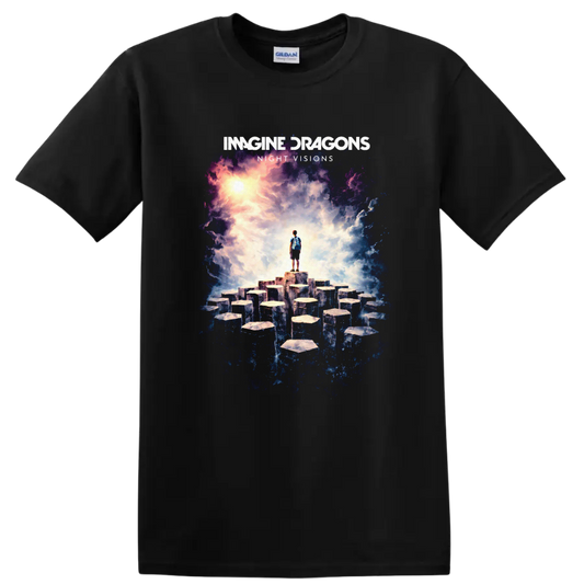 Imagine Dragons Night Visions Vintage Album Art T Shirt on a Black T Shirt