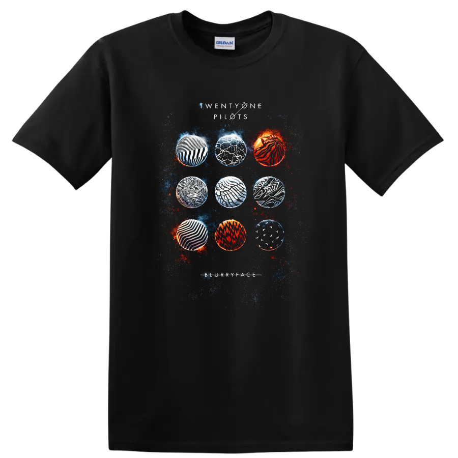 Vintage Classic Rock Album Cover Art T Shirt design inspired by Twenty One Pilots on a Black T Shirt