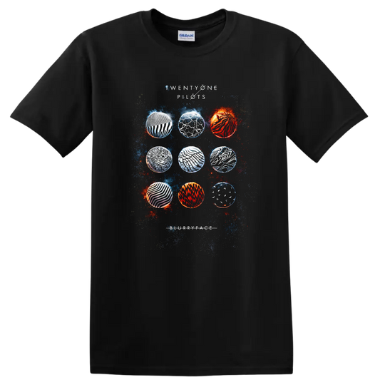 Vintage Classic Rock Album Cover Art T Shirt design inspired by Twenty One Pilots on a Black T Shirt