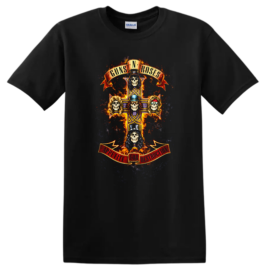 Guns N Roses Vintage Classic Rock Album Cover Art T Shirt on a Black T Shirt