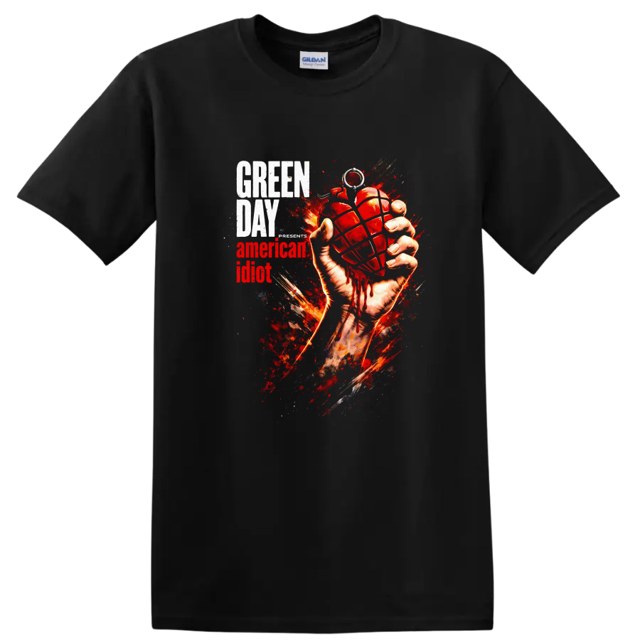 Green Day American Idiot Vintage Classic Rock T Shirt on a Black T Shirt