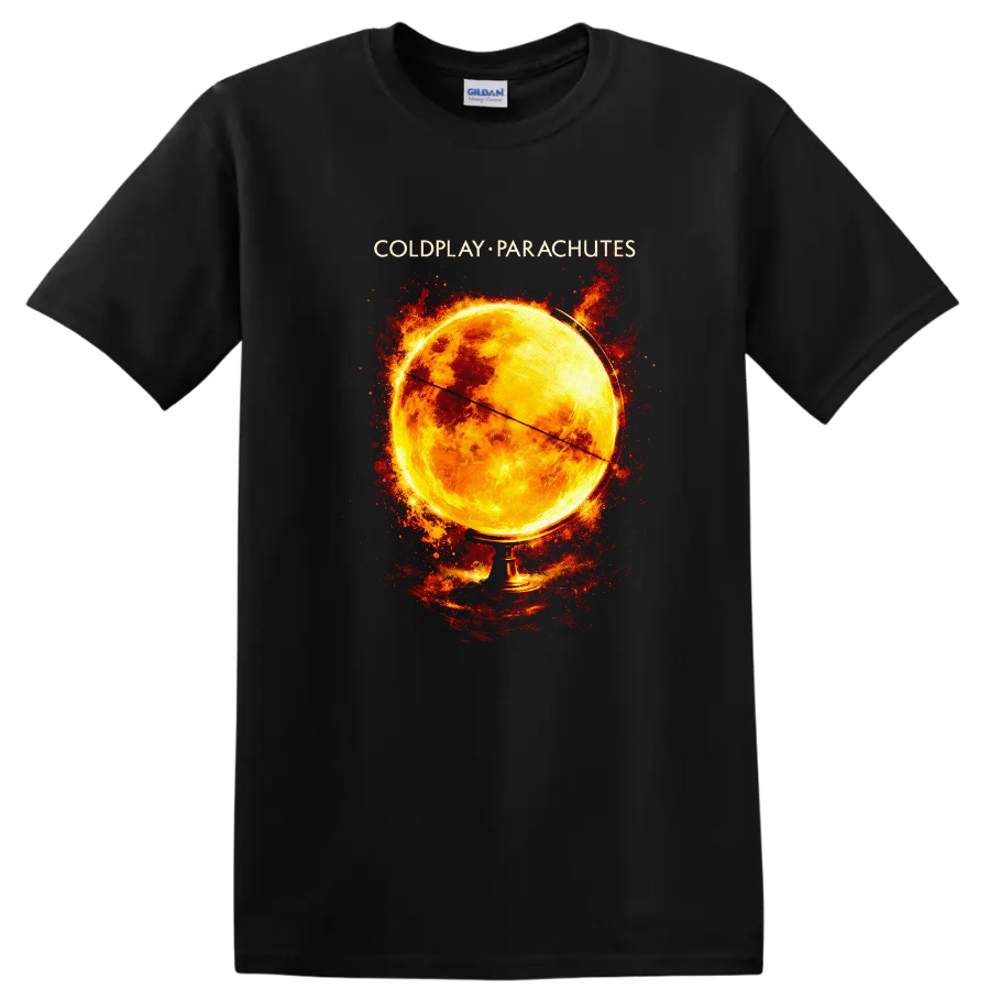Coldplay Parachutes Vintage Classic Rock Album Cover T Shirt on a Black T Shirt