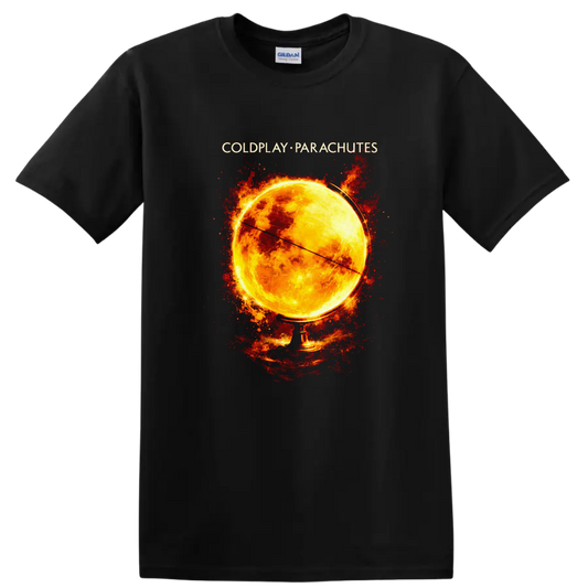 Coldplay Parachutes Vintage Classic Rock Album Cover T Shirt on a Black T Shirt