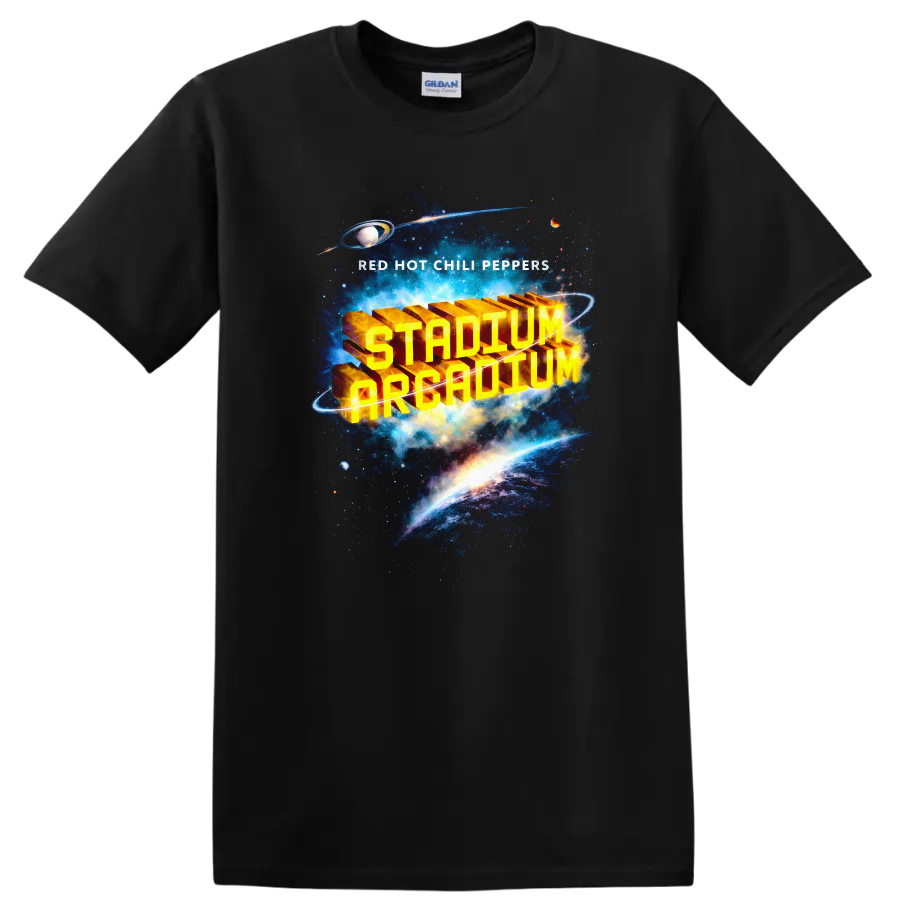 Vintage classic rock album cover art T Shirt featuring Red Hot Chili Peppers design on a Black T Shirt