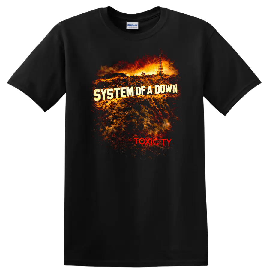 System of a Down Toxicity Vintage Classic Rock T Shirt on a Black T Shirt