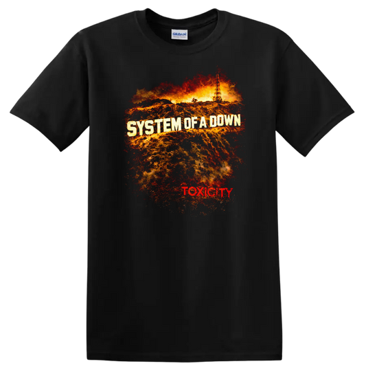 System of a Down Toxicity Vintage Classic Rock T Shirt on a Black T Shirt