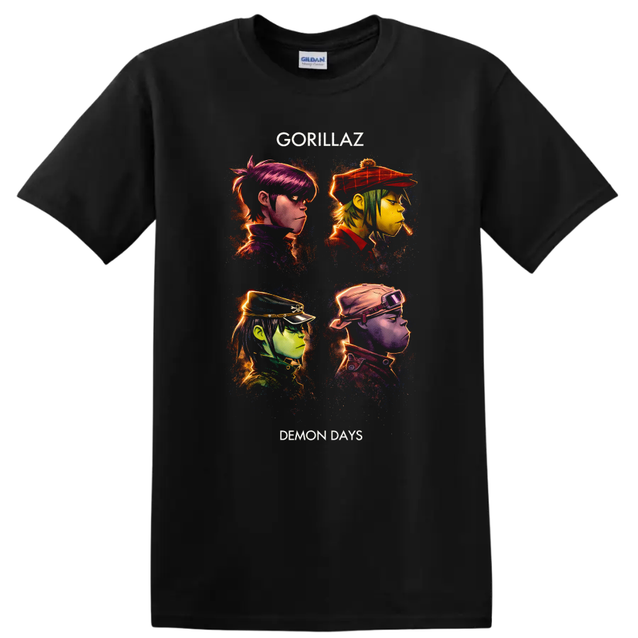 Gorillaz Demon Days Vintage Classic Rock Album Cover Art T Shirt - Black