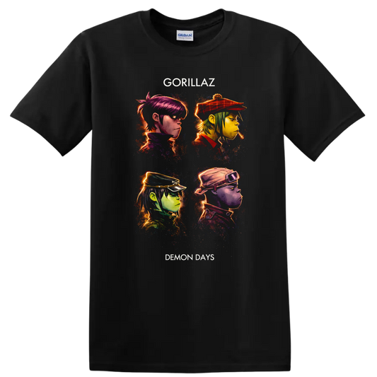 Gorillaz Demon Days Vintage Classic Rock Album Cover Art T Shirt - Black