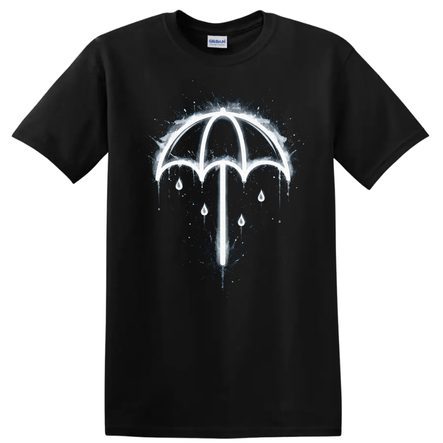Vintage Classic Rock Umbrella T Shirt - Retro Rainy Day Design - Black
