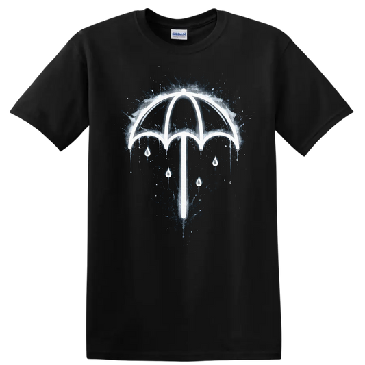 Vintage Classic Rock Umbrella T Shirt - Retro Rainy Day Design - Black