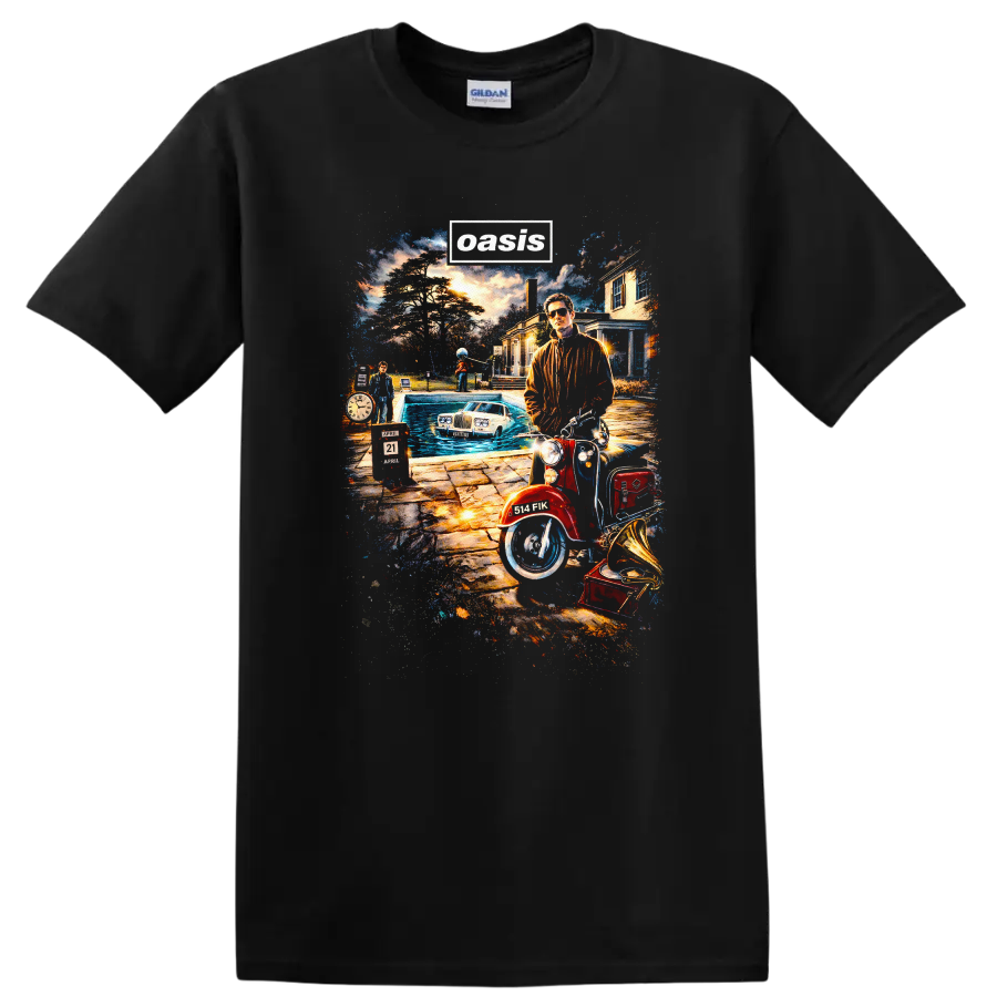 Oasis Vintage Classic Rock Album Cover Art Style T Shirt - Black