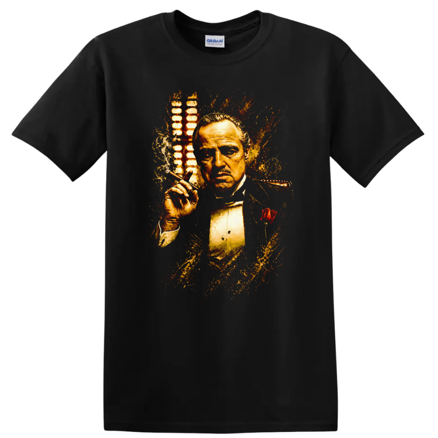 Vintage Cult Movie The Godfather Marlon Brando T Shirt on a Black T Shirt