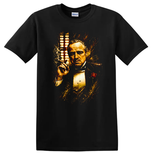 Vintage Cult Movie The Godfather Marlon Brando T Shirt on a Black T Shirt