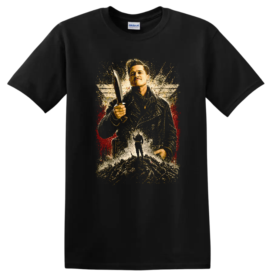 Inglourious Basterds Vintage Movie T Shirt Featuring Brad Pitt on a Black T Shirt