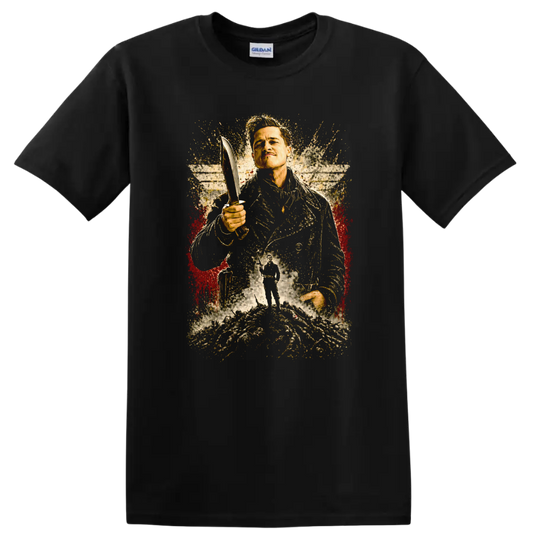 Inglourious Basterds Vintage Movie T Shirt Featuring Brad Pitt on a Black T Shirt