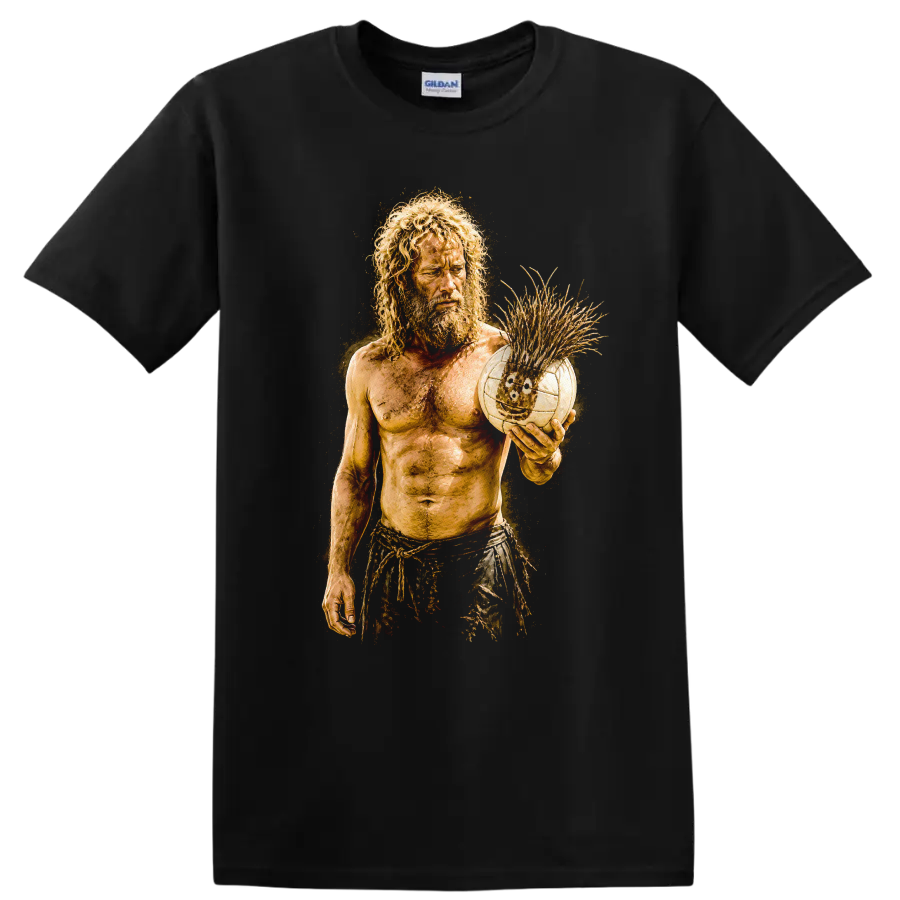 Vintage Cult Movie Cast Away Tom Hanks T Shirt on a Black T Shirt