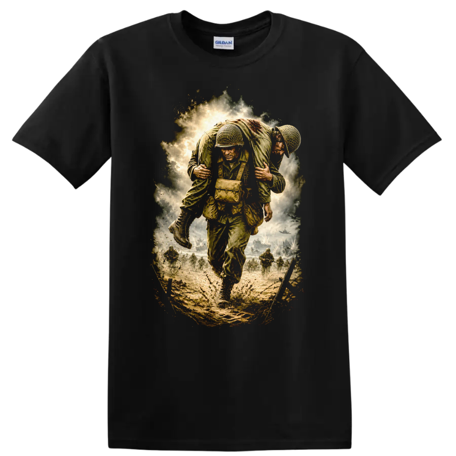 Saving Private Ryan Vintage Movie T Shirt on a Black T Shirt