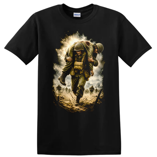Saving Private Ryan Vintage Movie T Shirt on a Black T Shirt