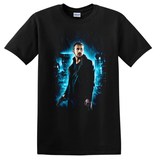 Blade Runner 2049 Vintage Cult Movie T Shirt on a Black T Shirt