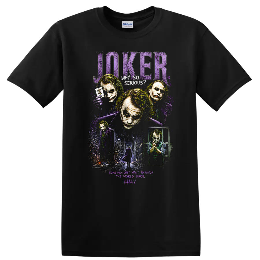 Joker Vintage Cult Movie Character Portrait Style T Shirt on a Black T Shirt