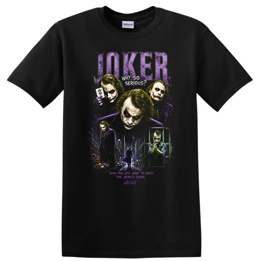 Joker Vintage Cult Movie Character Portrait Style T Shirt on a Black T Shirt