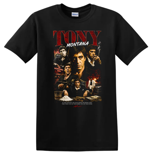 Tony Montana Movie Art T Shirt Vintage Graphic Tee for Fans of Classic Films - Black