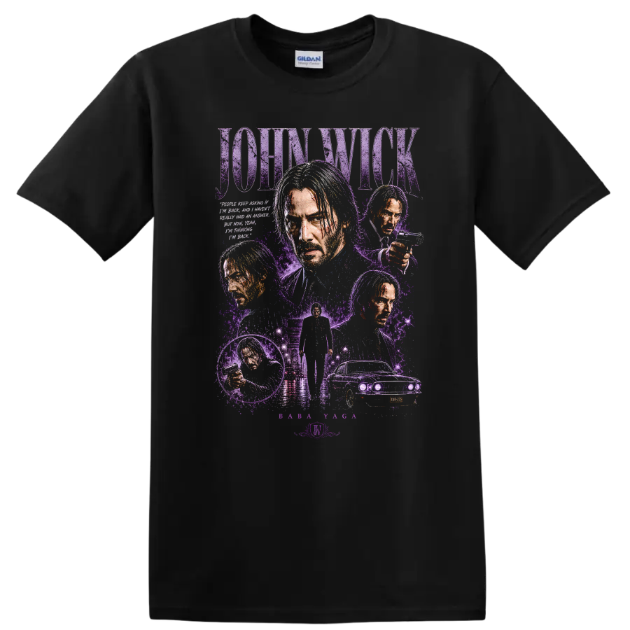 John Wick Vintage Cult Movie Character Portrait T Shirt on a Black T Shirt