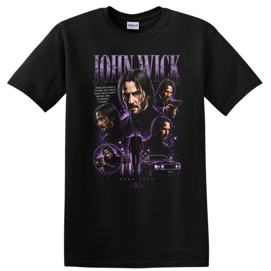 John Wick Vintage Cult Movie Character Portrait T Shirt on a Black T Shirt