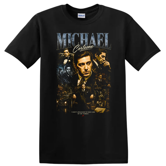 Michael Corleone Graphic T Shirt Vintage Movie Art Tee Unique Design - Black