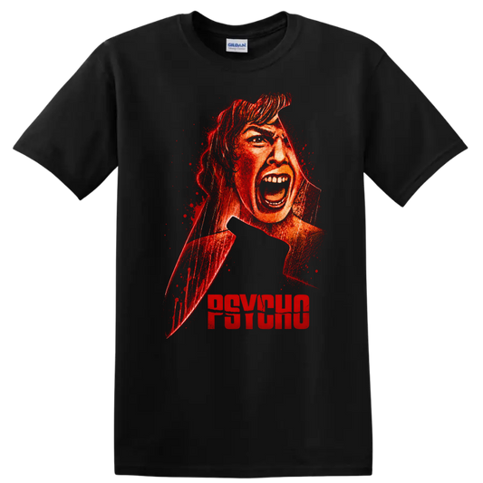 Psycho Vintage Cult Movie Character Portrait T Shirt on a Black T Shirt