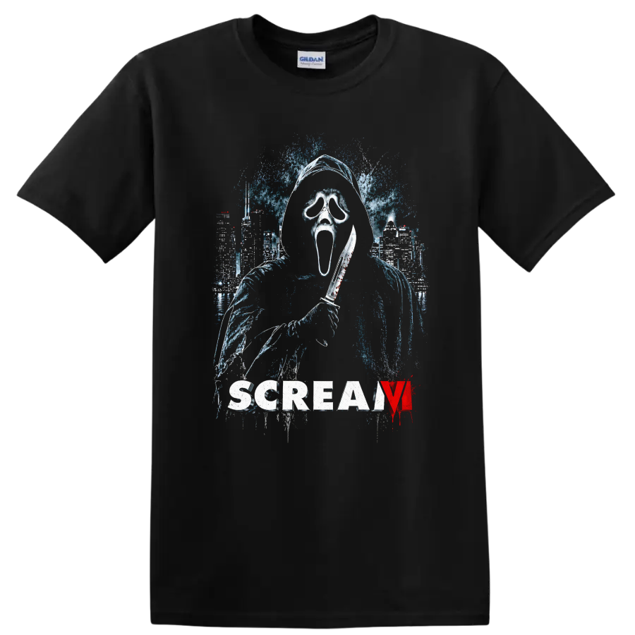 Scream VI Horror Movie Ghost Face Knife Graphic T Shirt Cool Tee - Black