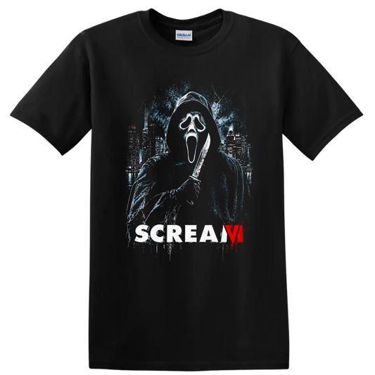 Scream VI Horror Movie Ghost Face Knife Graphic T Shirt Cool Tee - Black