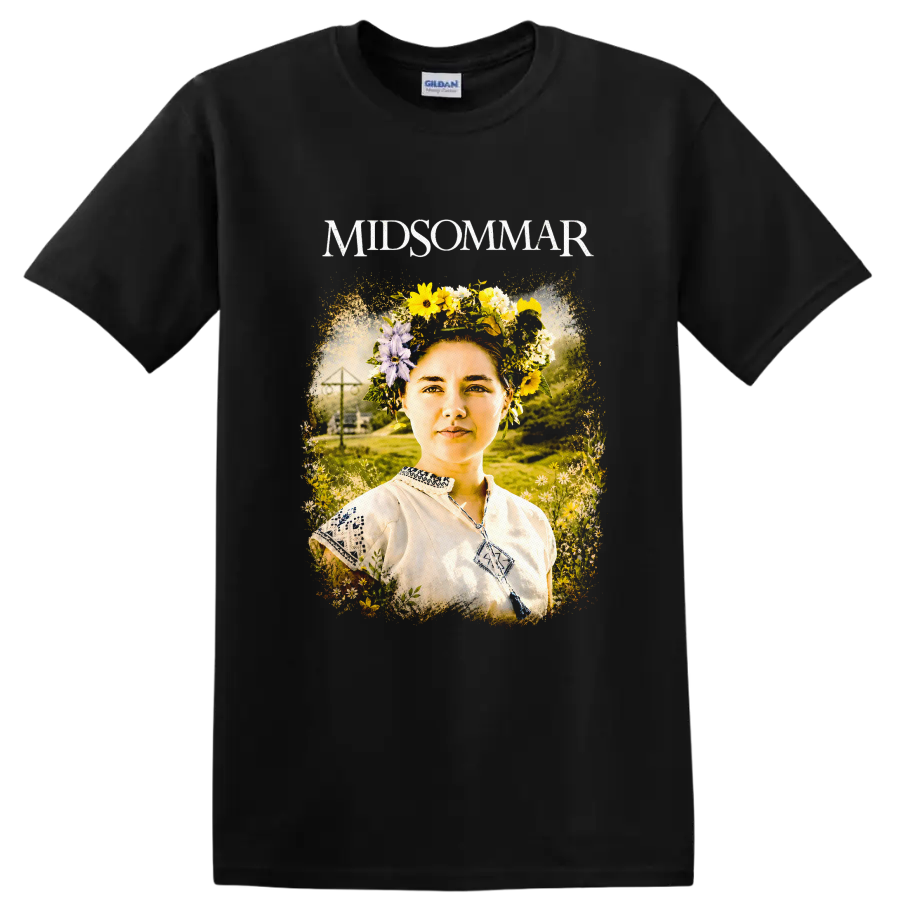 Midsommar Vintage Cult Movie Character Portrait T Shirt on a Black T Shirt