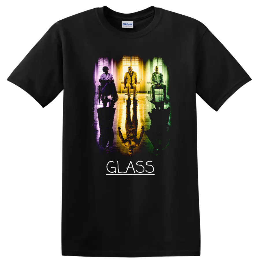 Vintage Cult Movie Glass T Shirt Featuring Bruce Willis & Samuel L. Jackson on a Black T Shirt