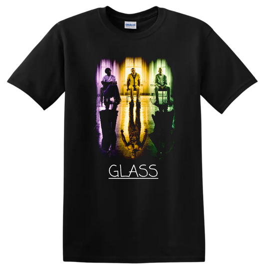 Vintage Cult Movie Glass T Shirt Featuring Bruce Willis & Samuel L. Jackson on a Black T Shirt