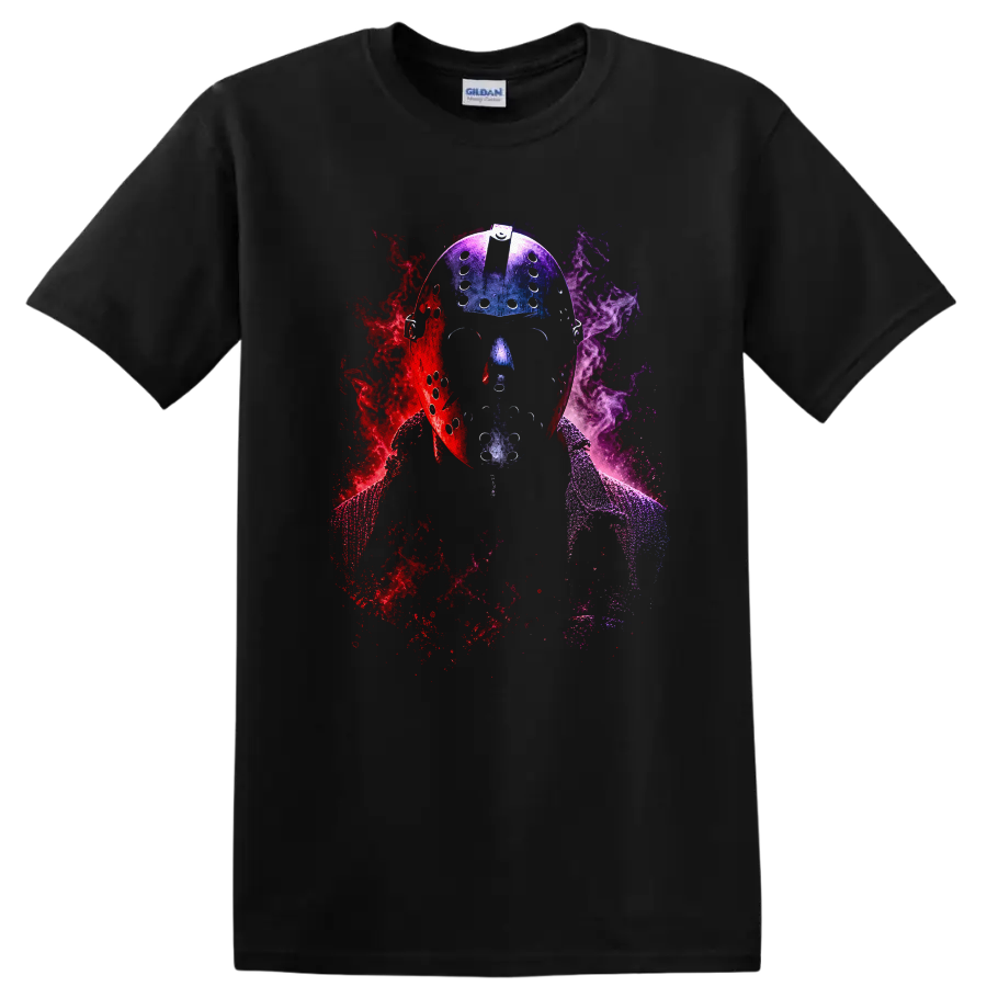 Hockey Mask Graphic T Shirt Horror Art Smoke Effects Retro Vintage Tee - Black