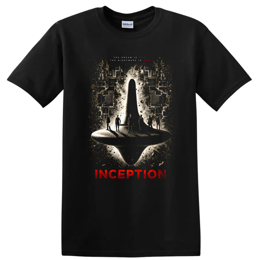 Inception Vintage Cult Movie T Shirt on a Black T Shirt