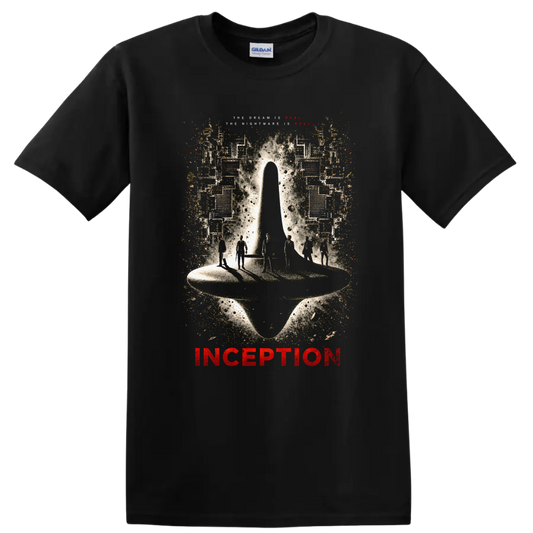 Inception Vintage Cult Movie T Shirt on a Black T Shirt