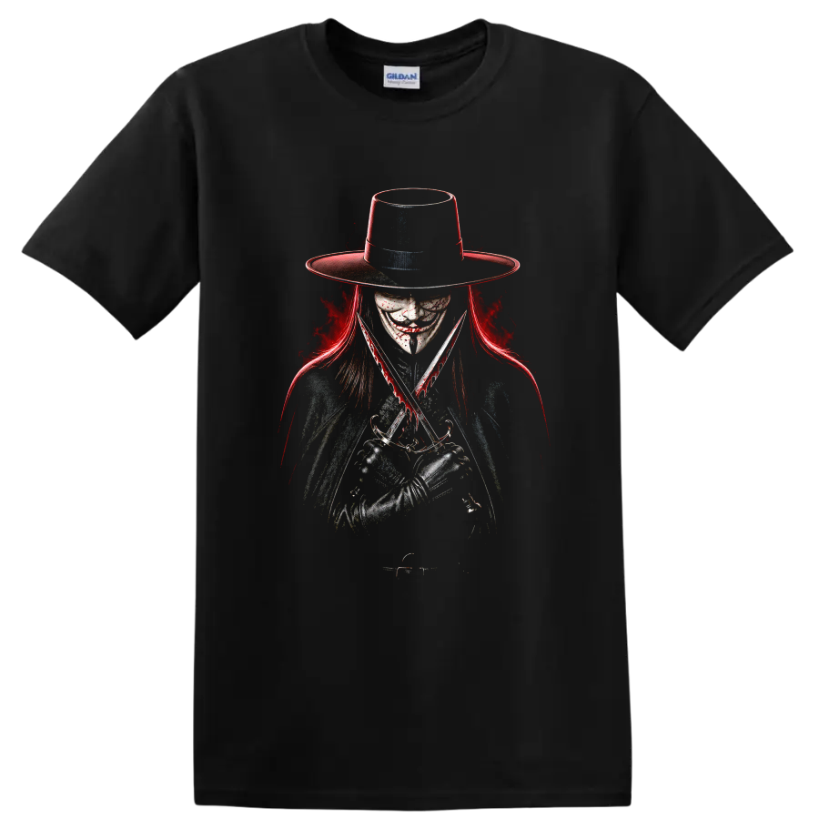 Horror Vengeance T Shirt Graphic Design w/ Scissors Red Black Tee - Black