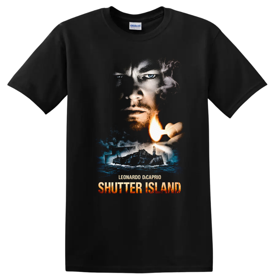 Shutter Island Movie Art T Shirt Vintage Graphic Tee Horror Thriller Design - Black