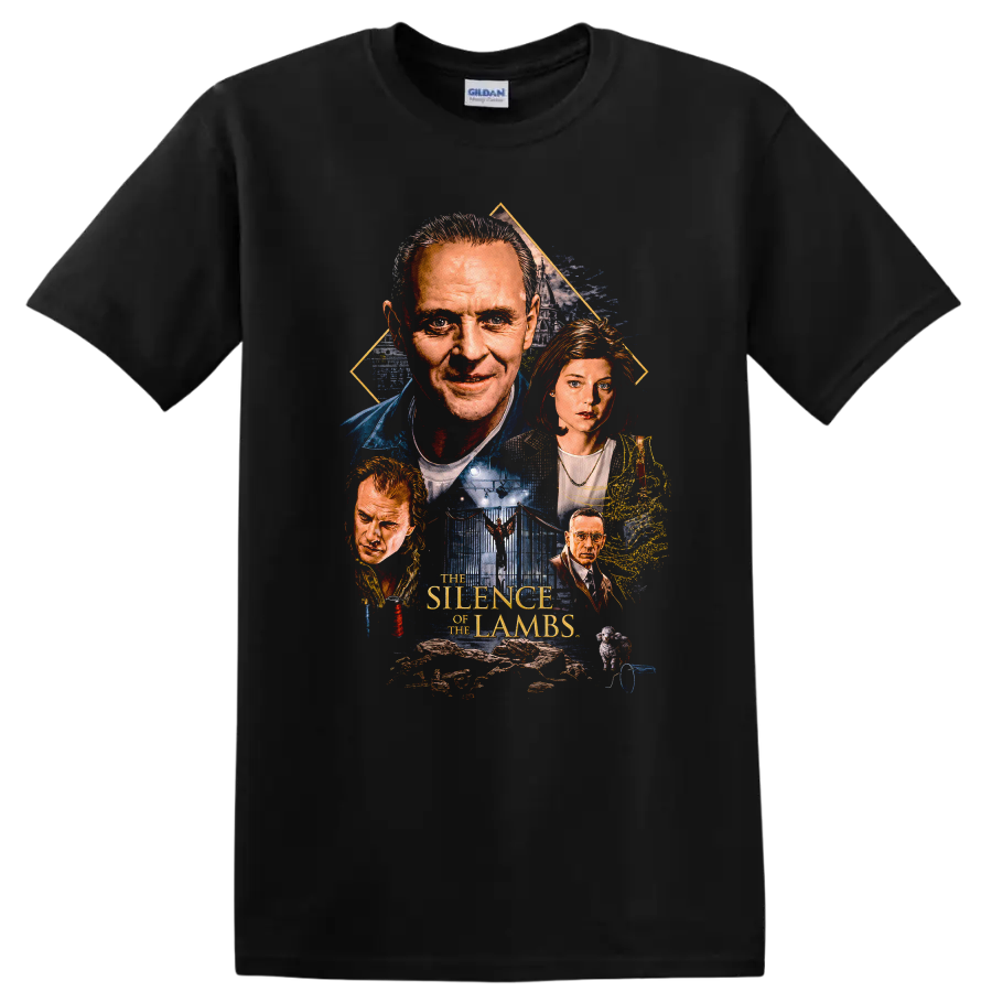 Vintage Cult Movie The Silence of the Lambs T Shirt on a Black T Shirt