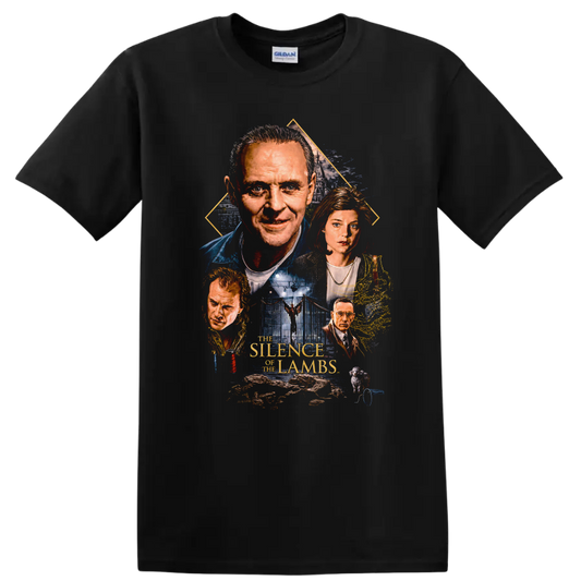 Vintage Cult Movie The Silence of the Lambs T Shirt on a Black T Shirt