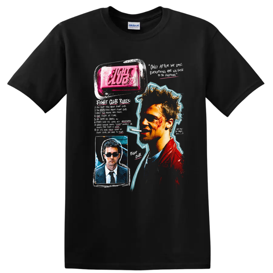 Vintage Fight Club T Shirt on a Black T Shirt