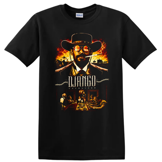 Django Unchained Vintage Movie Character Portrait T Shirt on a Black T Shirt