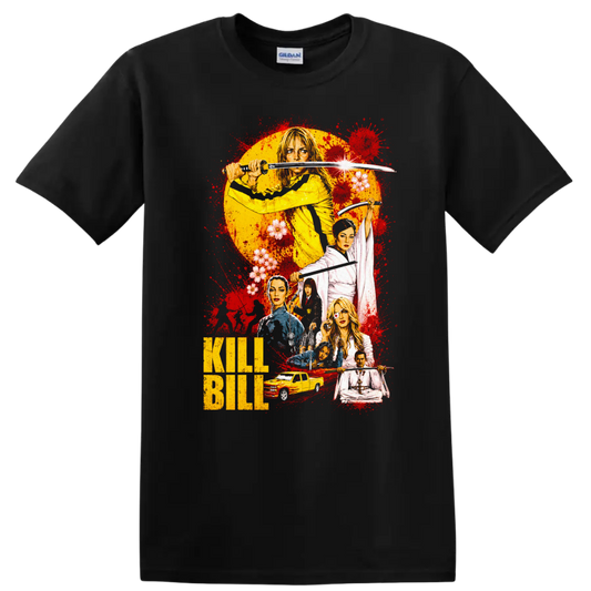 Kill Bill Vintage Cult Movie Character Portrait Style T Shirt on a Black T Shirt